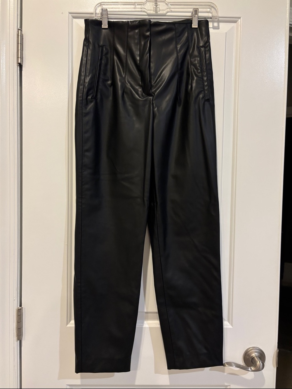 Black Faux Leather Tapered Pants